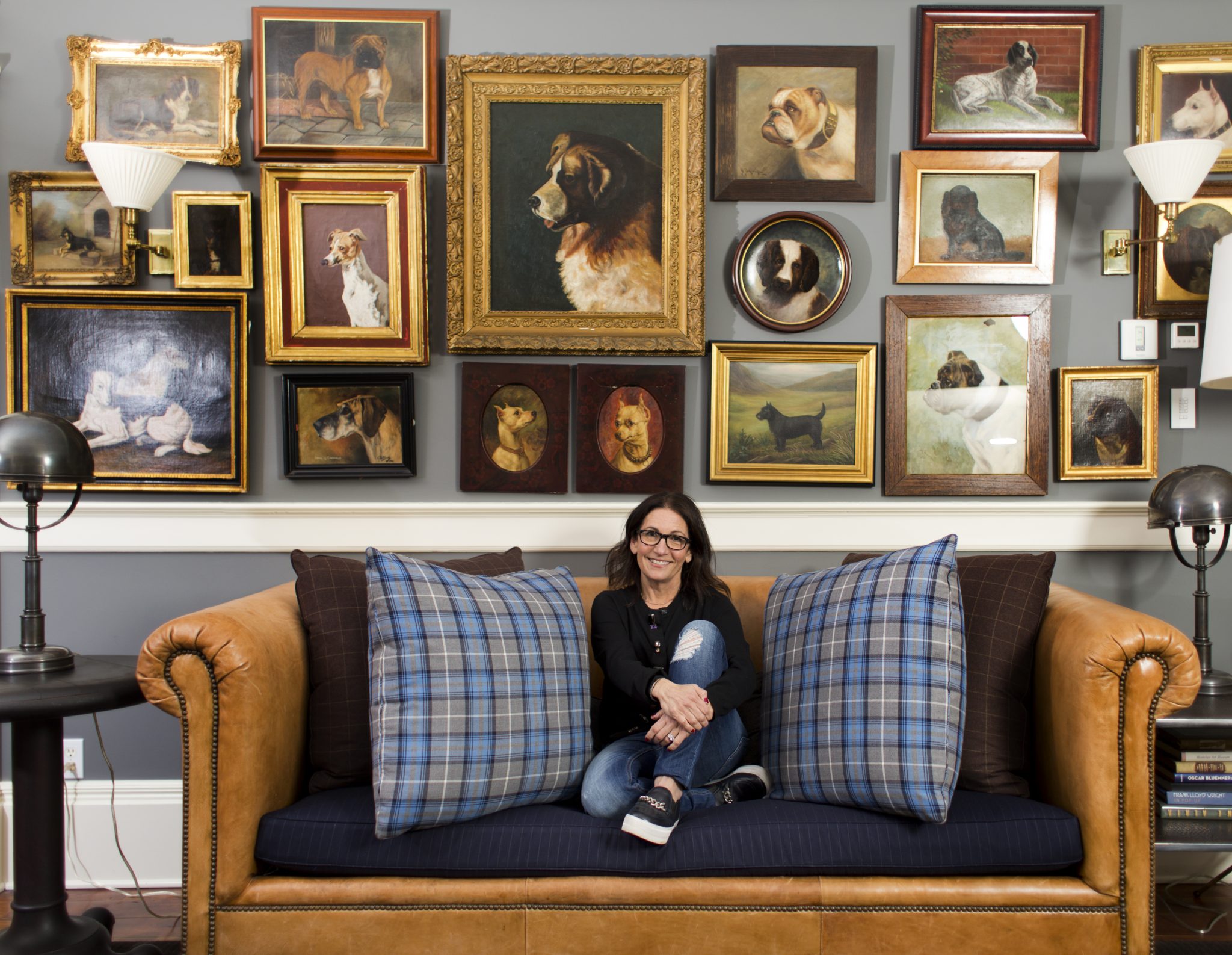 Bobbi Brown in her dog portrait room at her home in Montclair, New Jersey.