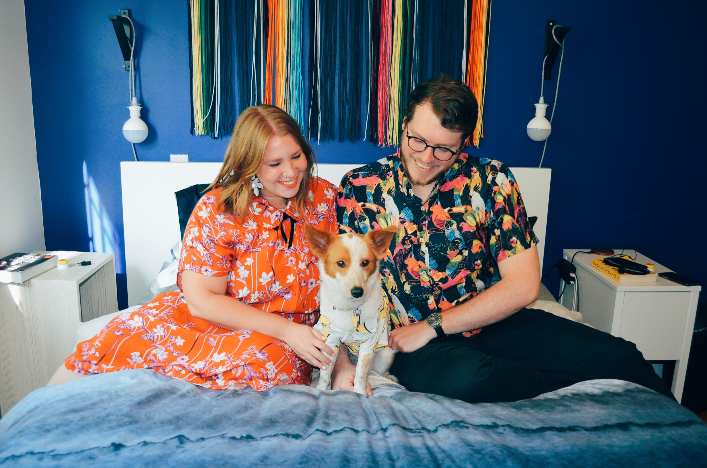 Chelsea Leibow, Mike Farrell, and their dog, Stanley, for Argos & Artemis.