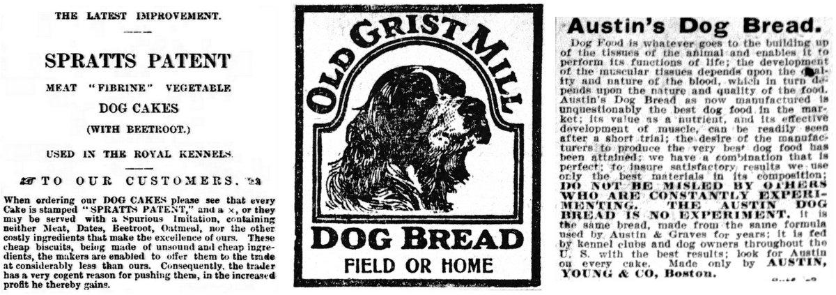 Spratt's and Old Grist Mill dog foods from the 1800s and early 1900s.
